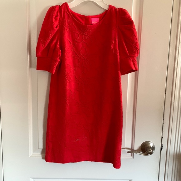 NWT Lilly Pulitzer Girls Mini Knowles Dress in Ruby Red Knit Pucker Jacquard - Picture 4 of 11